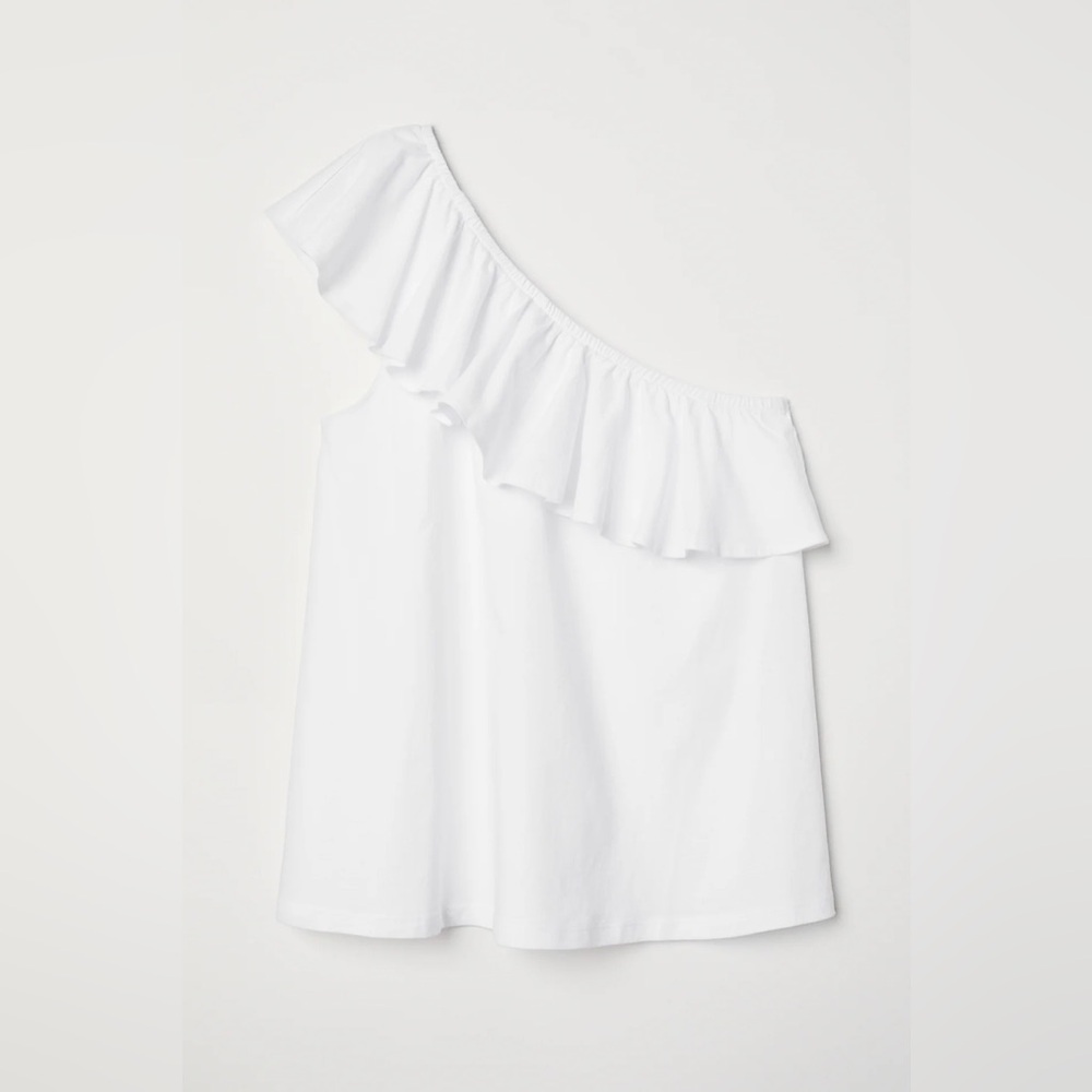NWT H&M Elegant White Ruffle One-Shoulder Poplin Top size 6 (small)